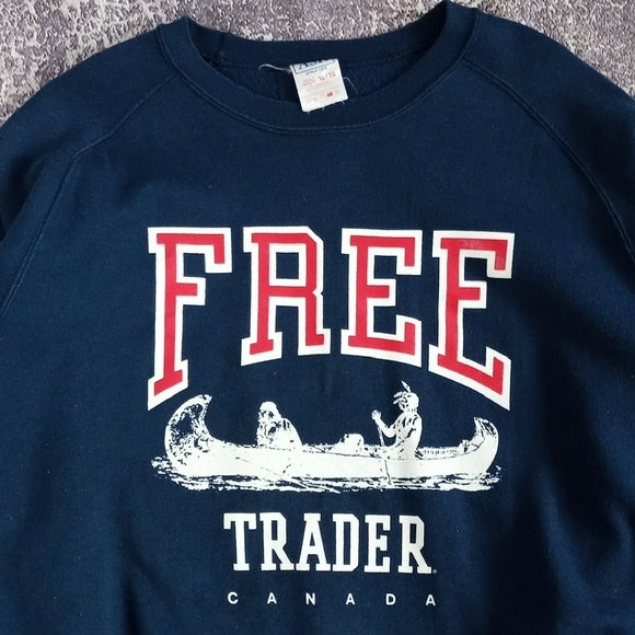 Vintage 90s FREE TRADER CANADA Indigenous in Canoe Graphic Crewneck Sweater