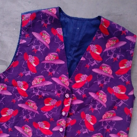 Vintage 90s Vibrant Purple and Red Floral Vest