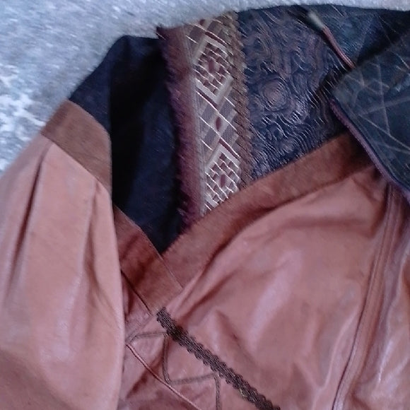 Vintage 80s Leather Patchwork Jacket Western Style UNISEX