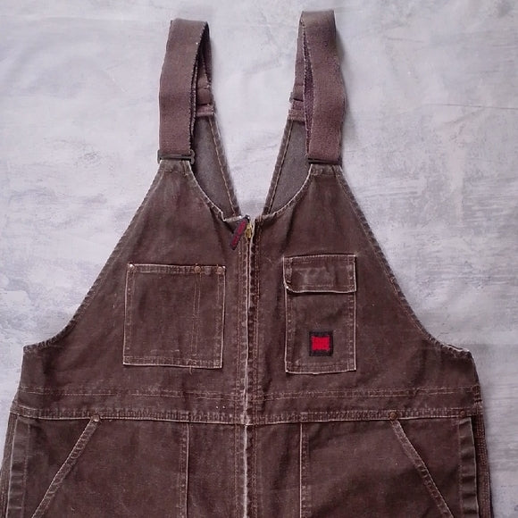 VINTAGE 90s TOUGH DUCK Double Knee Brown Denim Overalls UNISEX WIDE BAGGY