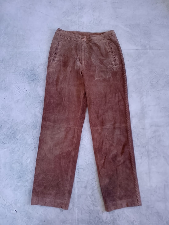 Vintage Suede/Leather Straight-Leg Pants With Weave on Side WESTERN