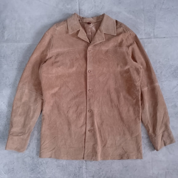 Danier Men's Suede Leather Button-Up Shirt Jacket in Light Tan SOFT