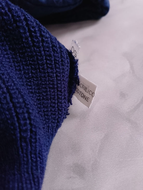 Vintage 90s Navy Blue Mixed-Media Sweater VIA FARINO