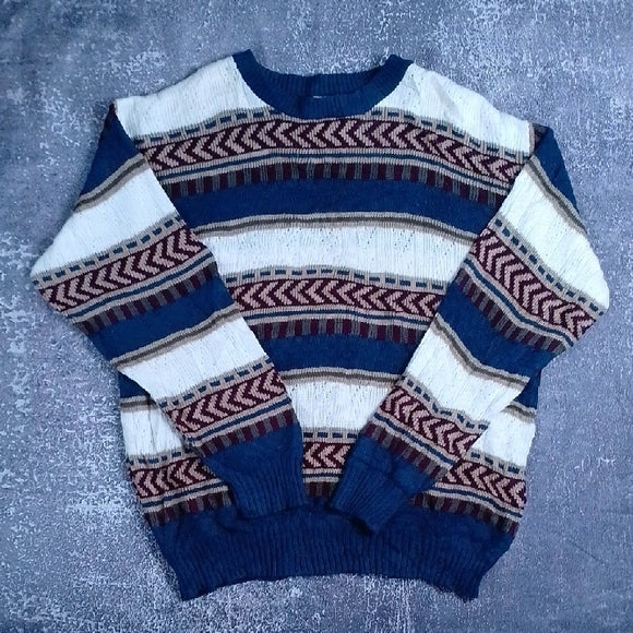 Vintage 90s Fine Line Striped Blue and Cream Sweater