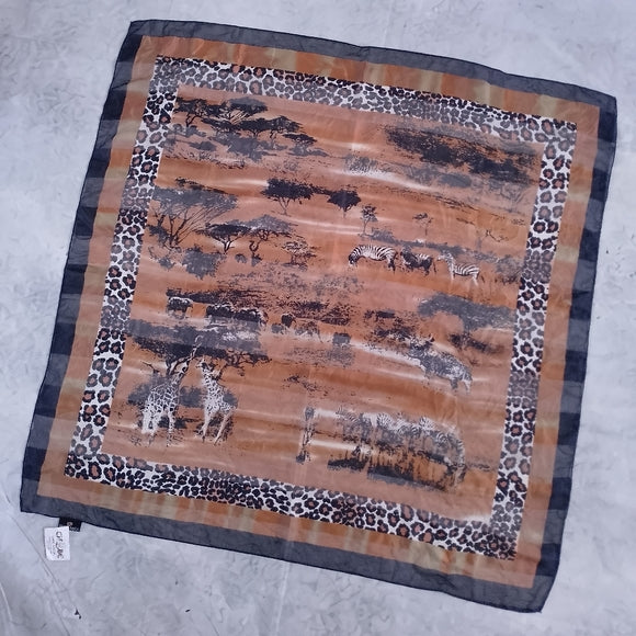 Into Africa Handmade Savannah Landscape Animal Scarf Giraffe Zebra Leopard