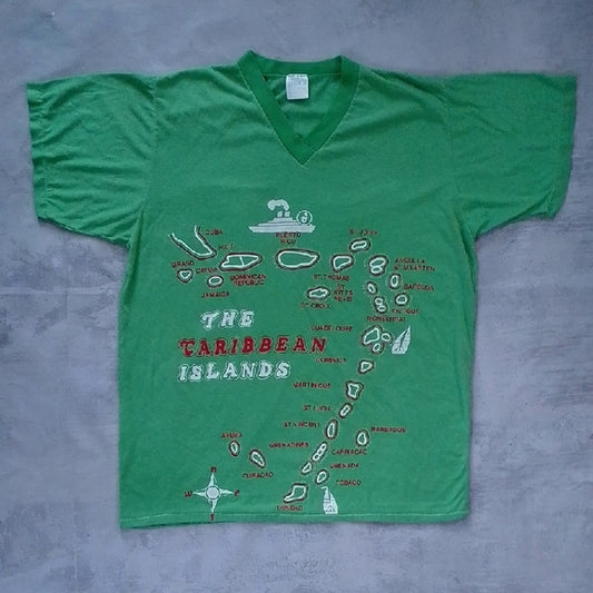 Vintage '90s The Caribbean Islands Graphic T-Shirt SINGLE STITCH V-NECK