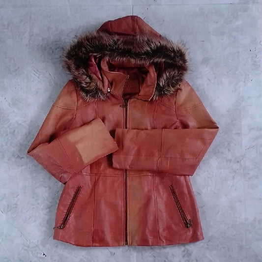Vintage 90s Faux Fur Trim Leather Jacket