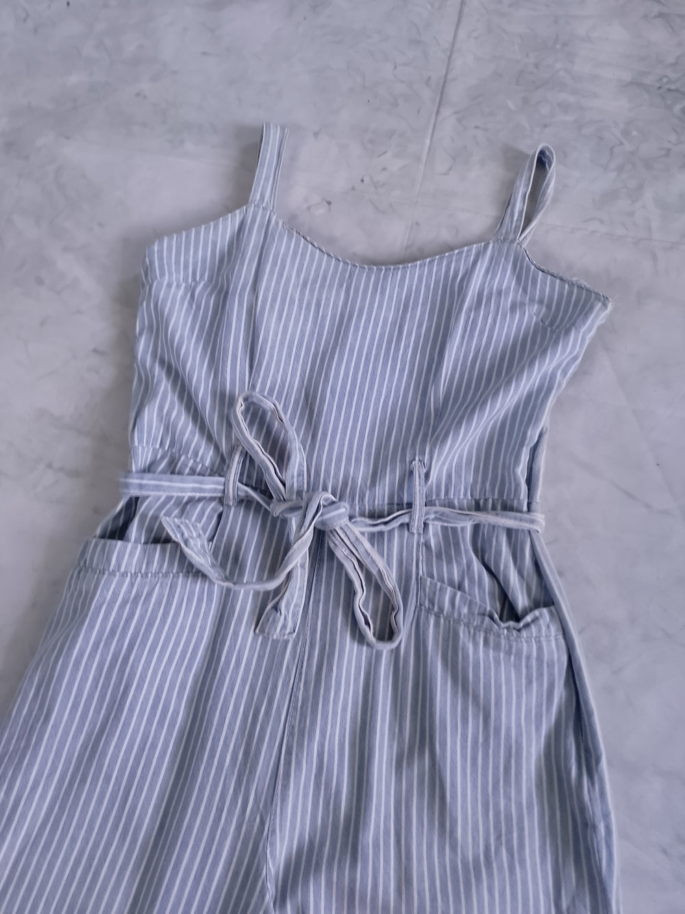 Striped Blue and White Jumpsuit with Waist Tie REWASH BRAND