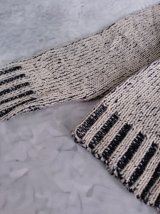 Vintage 90s Womens Two-Tone Knit Sweater in Beige and Black - Mock Neck Wool