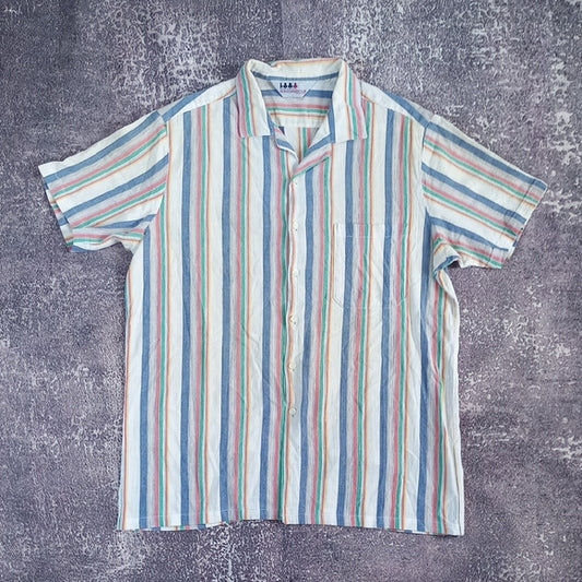 Vintage 90s Boulevard Club Striped Multicolor Men's Shirt Button-Up