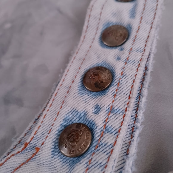 Vintage 90s SANTANA Denim Overalls Shorts Workwear ACID WASH Chain Zipper Detail