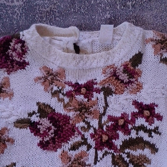 VINTAGE 90s Floral Hand Knit Women's Sweater - CAPE ISLE KNITTERS