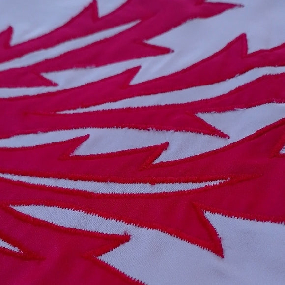 Vintage 90s Red and White Long Sleeve Shirt with Leaf Design