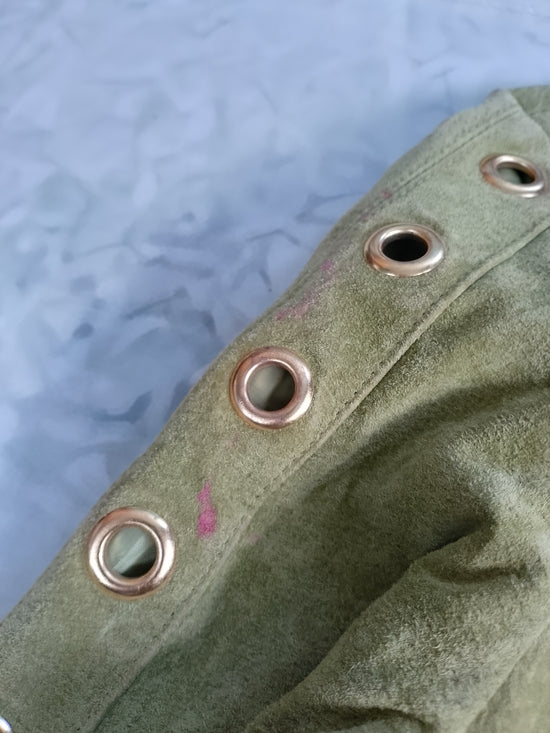 Aria Olive Green Suede Jacket with Gold Grommets