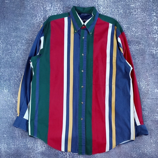 Vintage 90s Nautica Colorful Striped Men's Shirt