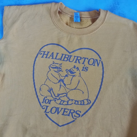 Haliburton Is For Lover's Racoons Crewneck Cut-Off Sleeve Shirt Sweater YELLOW