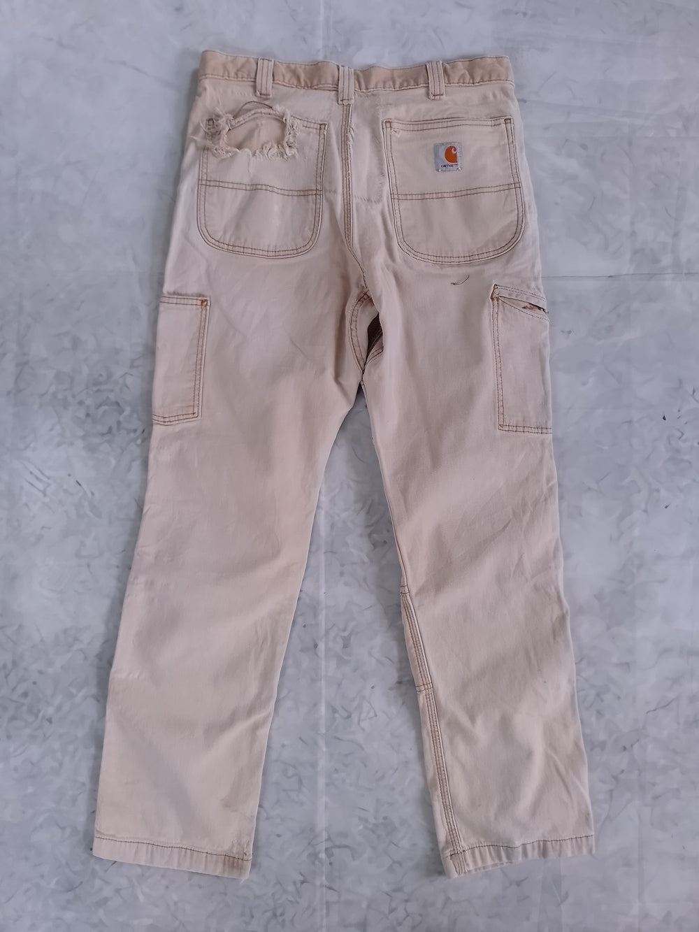 Carhartt Light Beige Utility Work Pants Relaxed Fit DISTRESSED