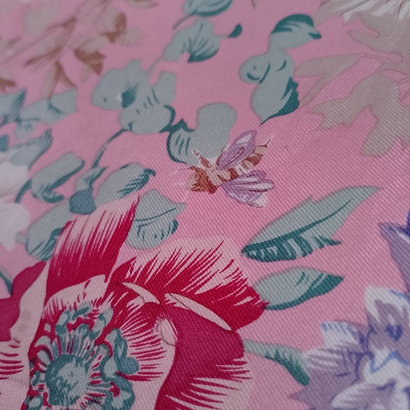 Vintage Talbots Floral Pink Square Silk Scarf Made in Japan Bugs/Bees/DRAGONFLY