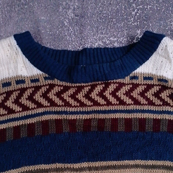 Vintage 90s Fine Line Striped Blue and Cream Sweater