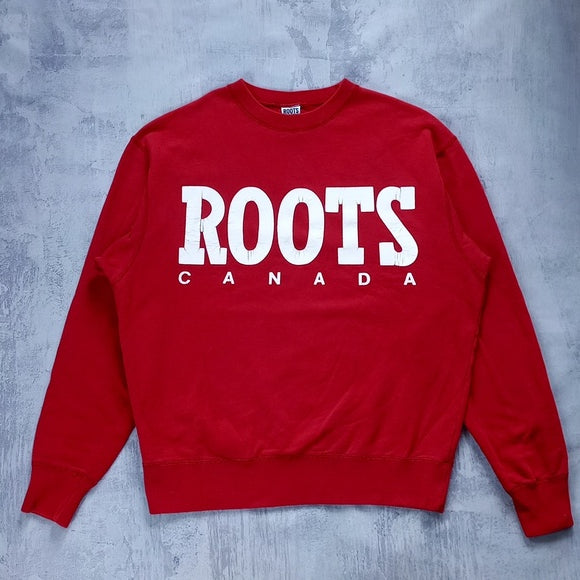 Vintage 90s ROOTS ATHLETICS CANADA Red Big Print Crewneck Sweater