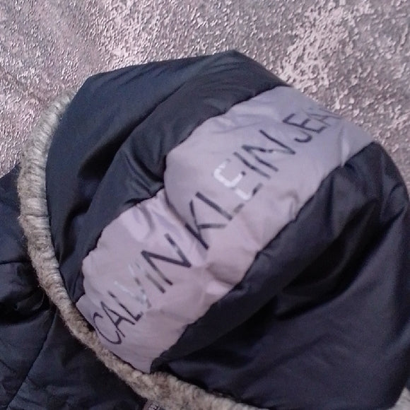 Calvin Klein Kids Dark Puffer Jacket with Faux Fur Trim