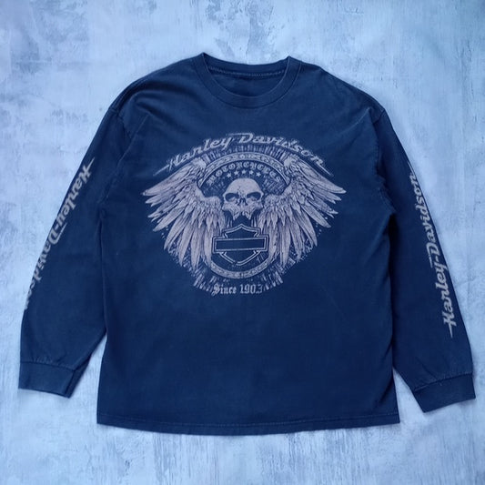 Harley Davidson Motorcycles Skull with Wings Long Sleeved Shirt