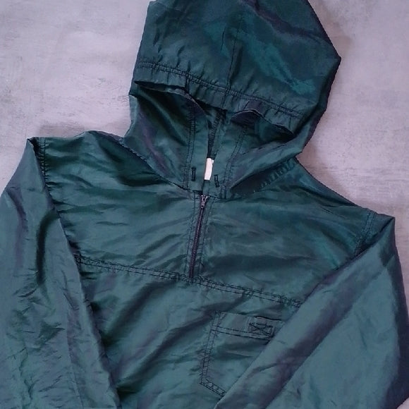 Vintage 90s Green Hooded Windbreaker Jacket Chameleon Glow