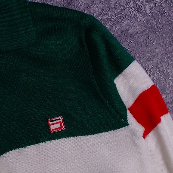 Vintage 80s Seaworth Knitwear Green and White Zip-Up Sweater
