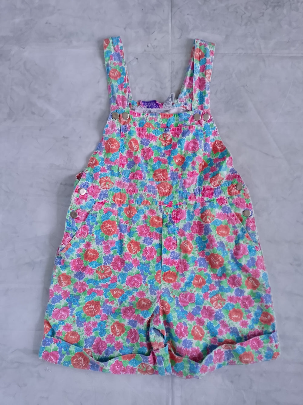 Vintage 90s Floral Print Short Overalls