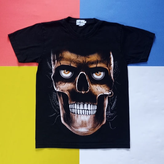 Vintage Skull Face Big Print Graphic T-Shirt