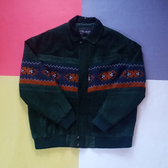Vintage Cosa Nova Suede & Leather Garments Tribal Pattern Jacket UNISEX