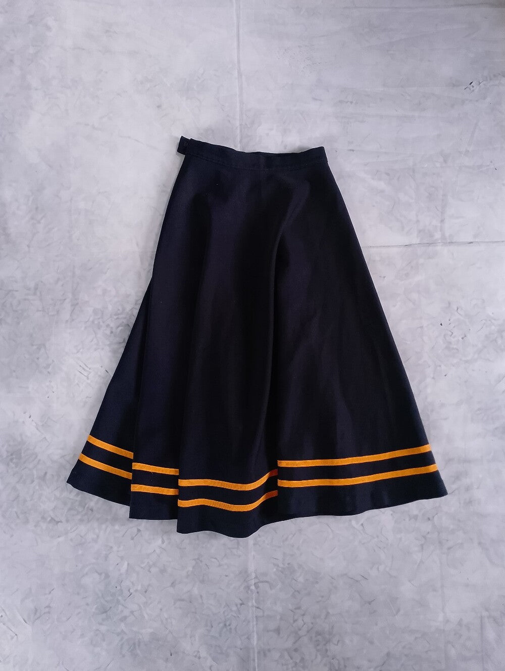 Handmade Black Midi A-Line Skirt with Gold Stripe Trim