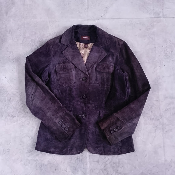 Danier Leather Suede Button-Front Blazer Jacket - Deep Purple