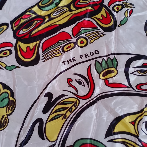 Vintage Native Canadian Haida Art Scarf Thunderbird Frog Fish Eagle Whale SILK