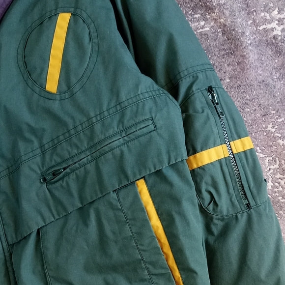 Vintage Deep Teal Performance Jacket with Yellow Collar Puffer