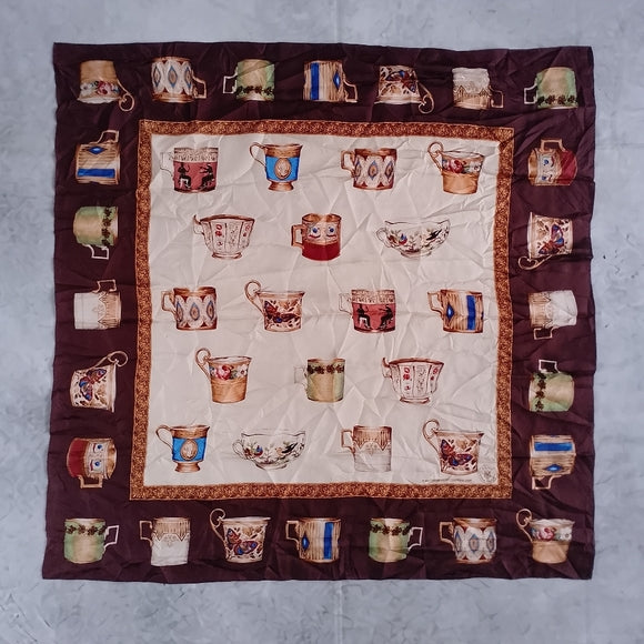 Vintage Echo Museum Collection Smithsonian Silk Scarf 1996 Tea Cup Designer