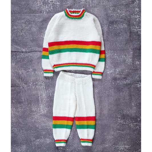 Vintage Handmade Colorful Striped Knit Sweater and Pants Set