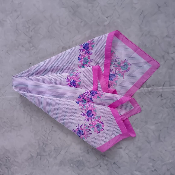 Vintage Floral Silk Scarf Purple White Square Scarf 26” Retro Neck Head Scarf