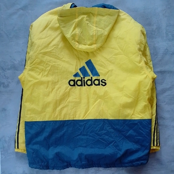 VINTAGE 90s ADIDAS YELLOW ESSENTIAL WINTER JACKET WITH HOOD