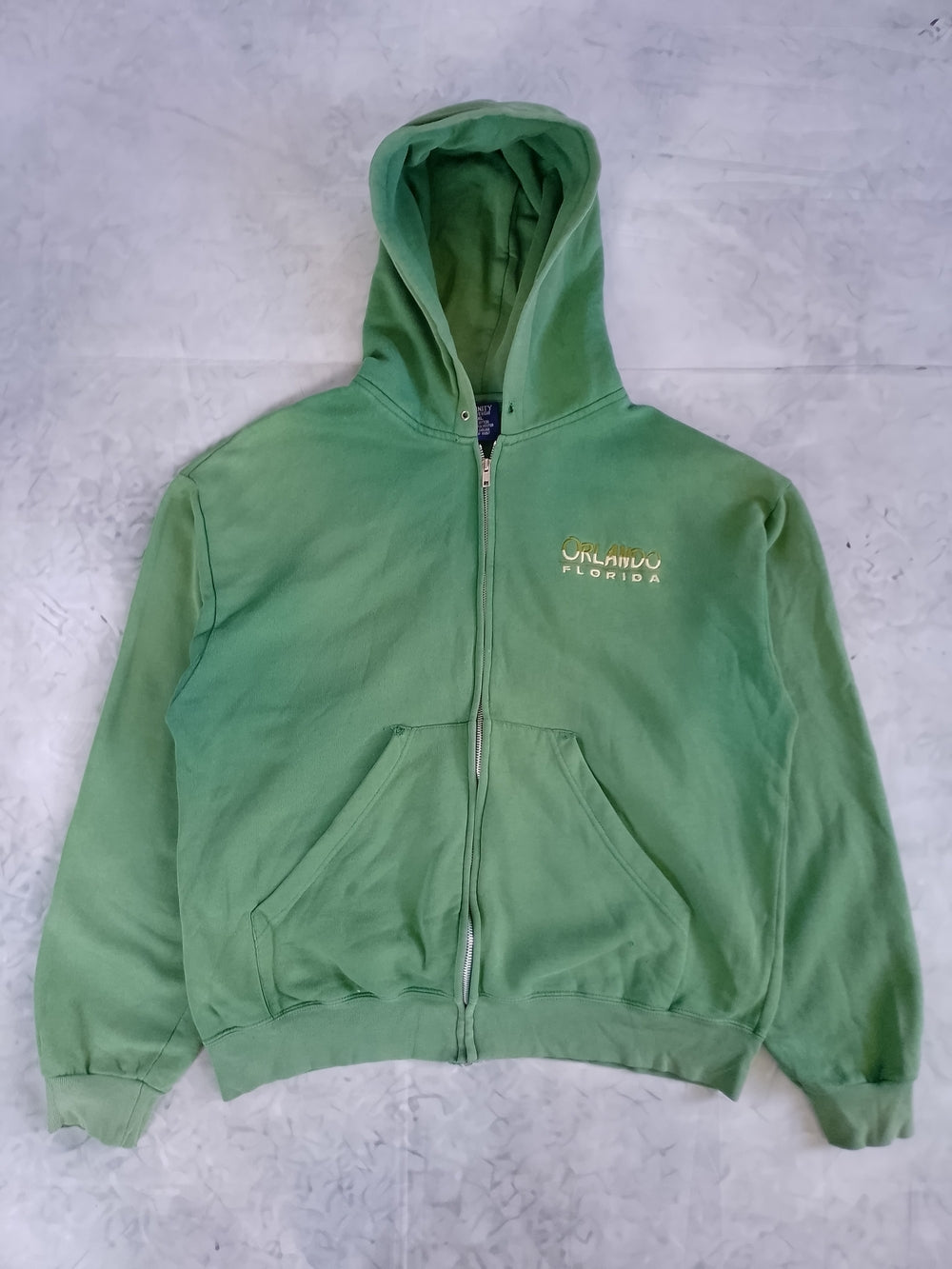Vintage FADED Orlando Florida Green Zip-Up Hoodie