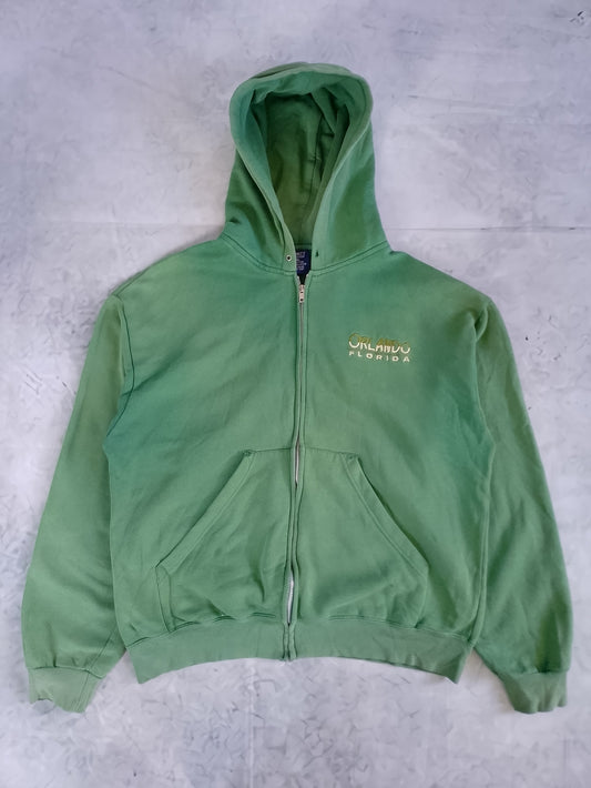 Vintage FADED Orlando Florida Green Zip-Up Hoodie