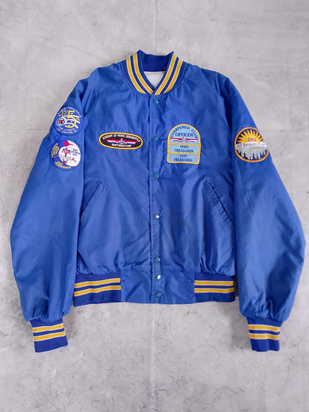Vintage 90s Red Rivre Valley Flyer Patchwork Bomber Jacket with Yellow Trim