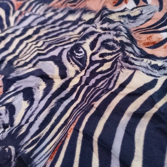 Vintage Zebra Print Silk Scarf 29in 4 Zebra Heads Animal Print Retro Accessory