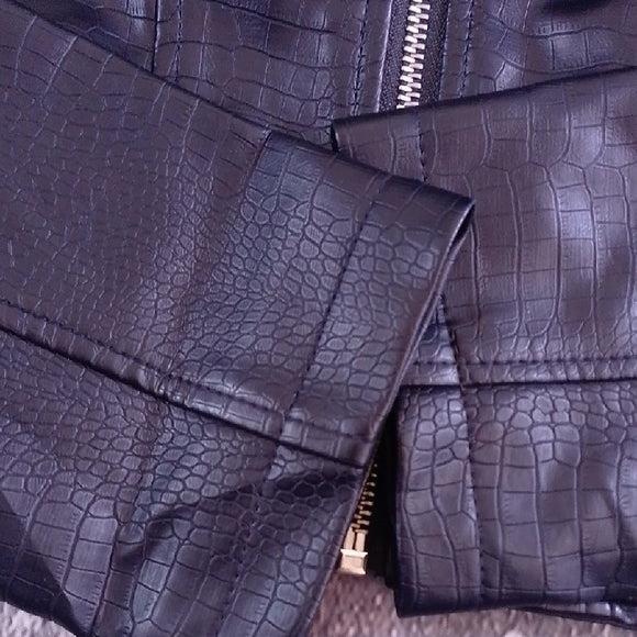 GUESS Black Faux Leather Jacket with Faux Fur Collar