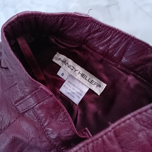 Vintage 90s NANCY HELLER Burgundy Leather Pants
