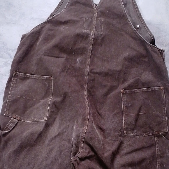 VINTAGE 90s TOUGH DUCK Double Knee Brown Denim Overalls UNISEX WIDE BAGGY