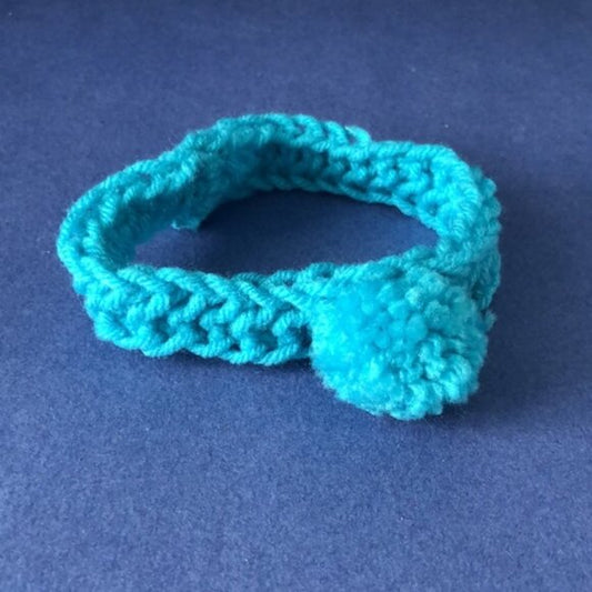 NWOT Vintage Hand-Knitted Made-in-Canada Colourful Blue Headband with Pom Pom