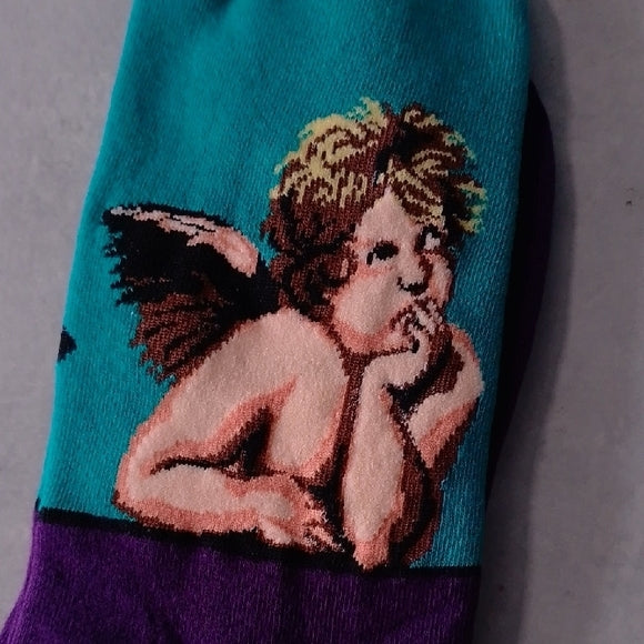 Angel Print Socks - Teal and Purple