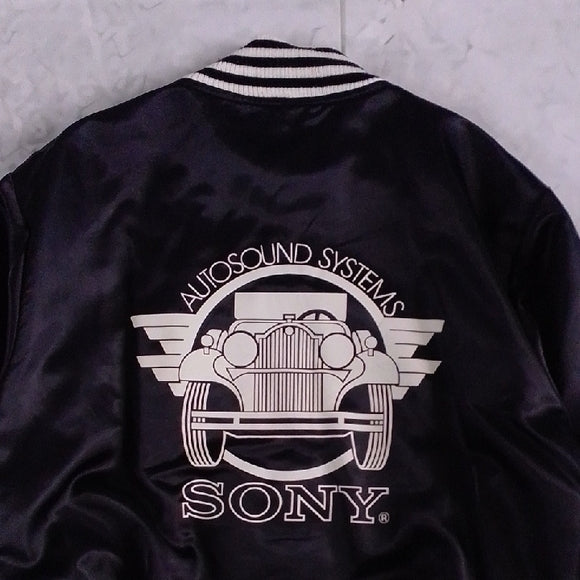 Vintage 90s Sony Autosound System Jacket, Black Satin