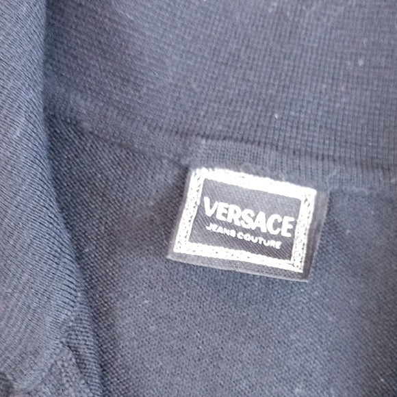 Vintage 1990s Versace Jeans Couture Black WOOL Button-Up Sweater